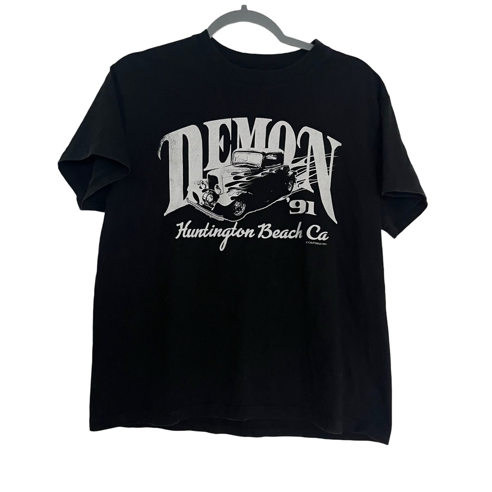 Brandy Melville Graphic Tee Women OS Black Good Demon 91 Huntington Beach Ca